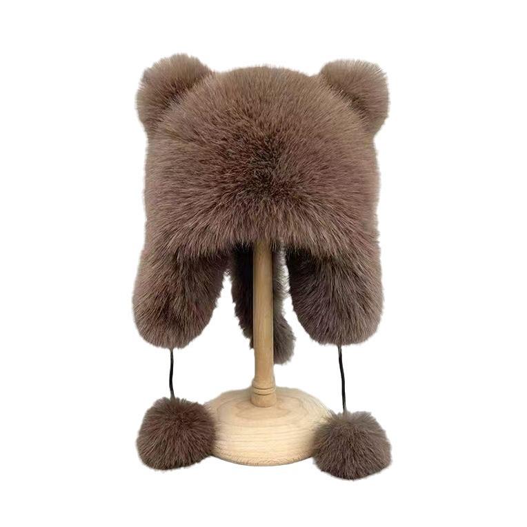 Mishide Faux Fur Raccoon Hat with Tail and Ear Protection - Winter Lei Feng Style