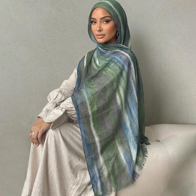Ramadan Watercolor Modal Hijab Women Bohemian Watercolor Soft Muslim Hijabs Floral Breathable Shawl Wrap Scarf Headscarf Warm