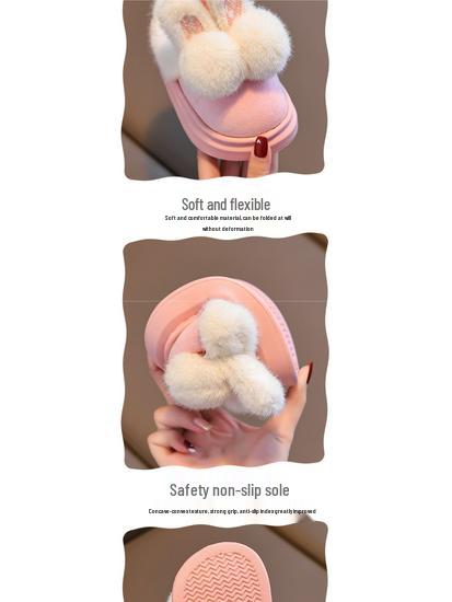 2024 Year of the Horse Girls' Heeled & Cotton Winter Shoes: Non-slip Plush Indoor Warmth for Kids.