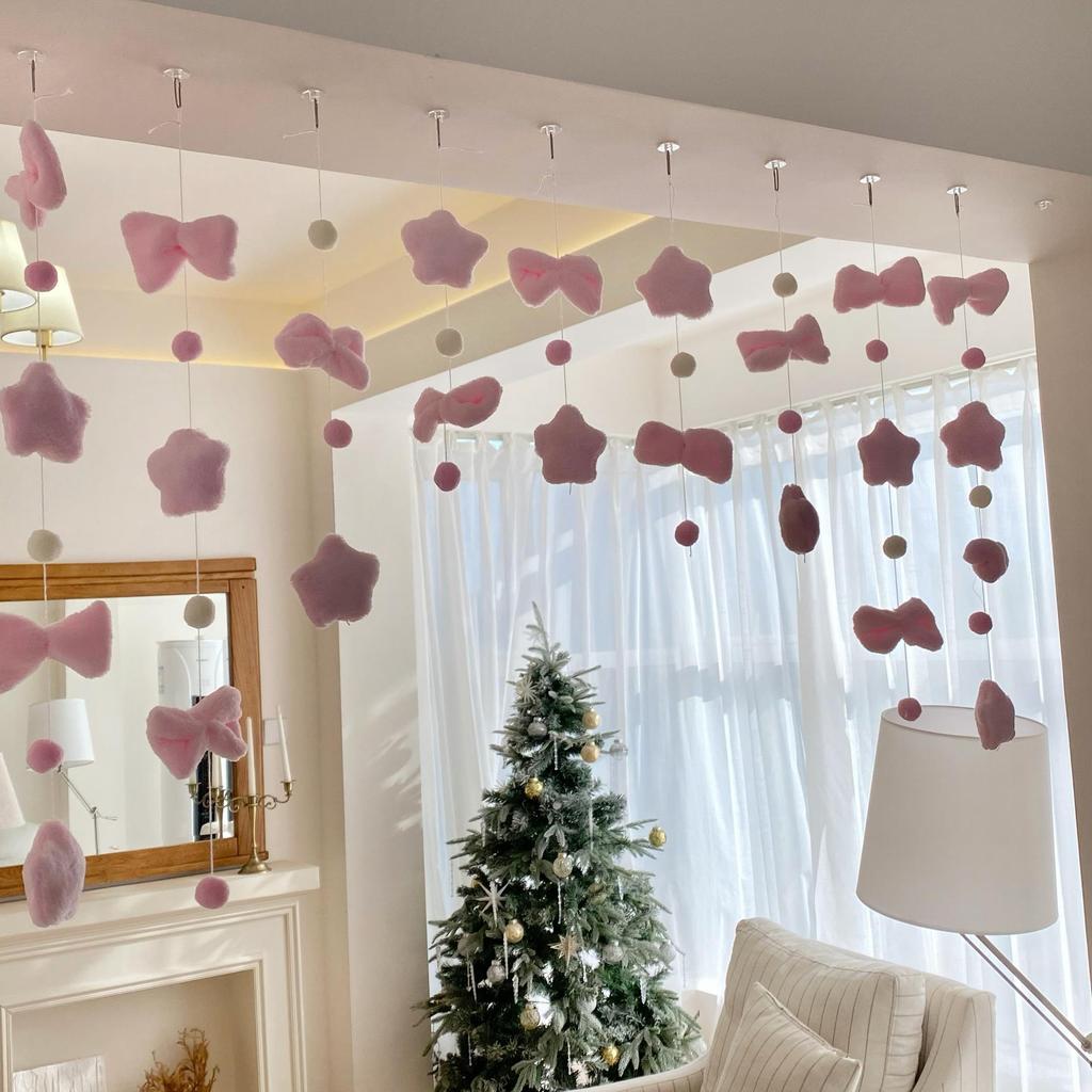 Cortina de Puerta Corazón Planeta Rosa – Adorno Colgante Lindo y Femenino, Decoración de Pared y Puerta Sin Taladro