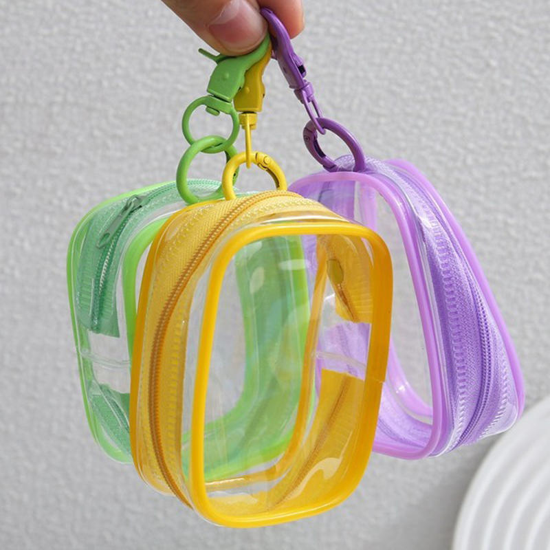 Small Clear Figure Display Bag with Keychain Portable Zipper Waterproof Mini Doll Pouch Carrying Case for Figures Collectibles