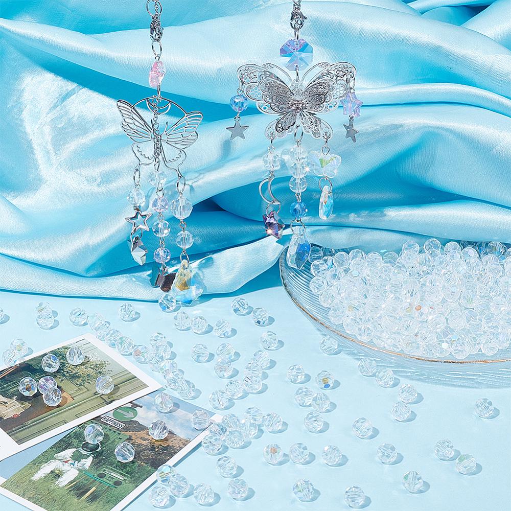 300Pcs Electroplate Glass Beads Strands AB Color Faceted(32 Facets) Round Clear AB 8mm Hole: 1mm