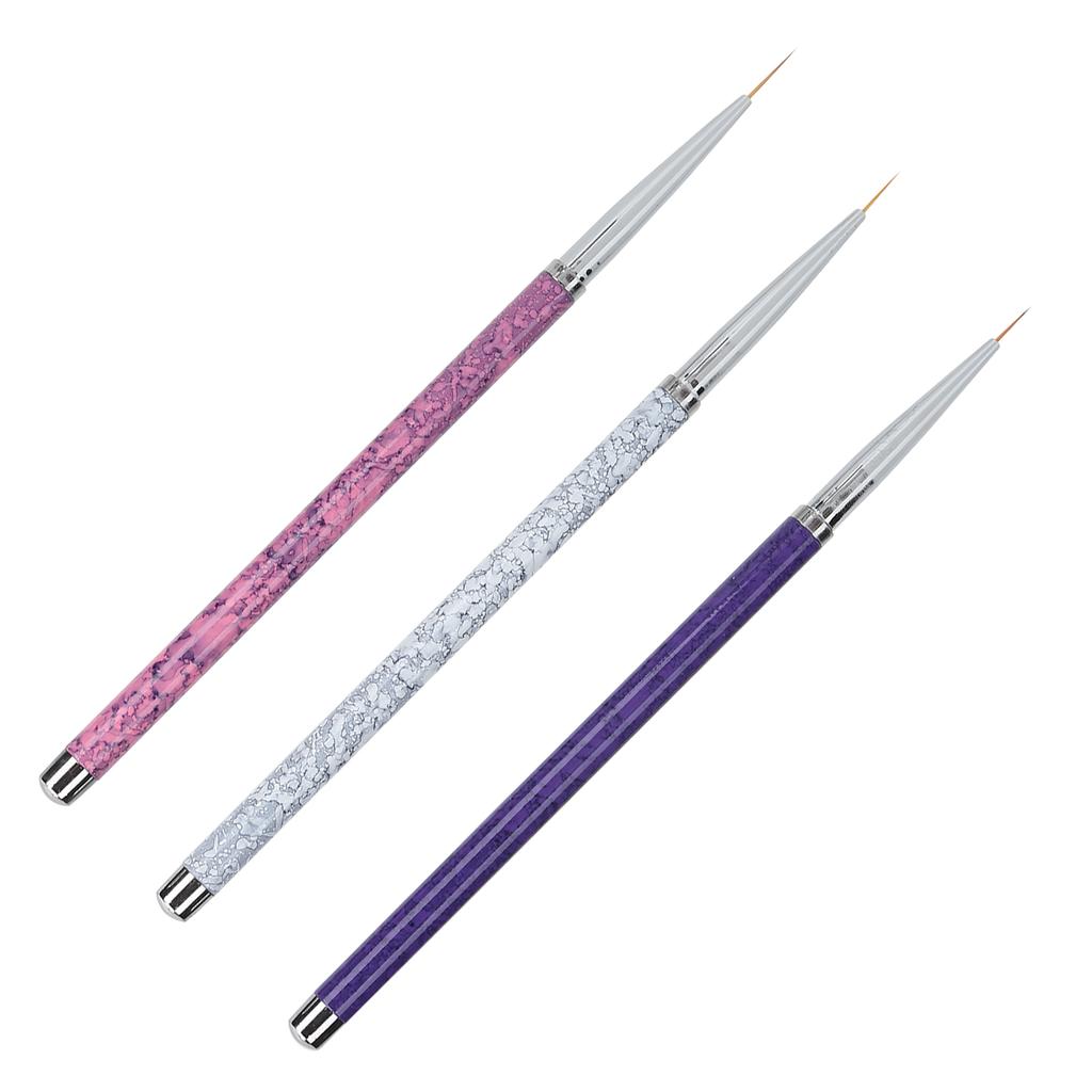 3pcs Nail Art Liner Brushes Nail Painting Drawing Design Brush Set (Marbling Handle)