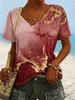 Women's Gradient Marble Print V-Neck T-Shirt, Casual Short Sleeve Tops, Modern Abstract Daily Wear for Spring & Summer