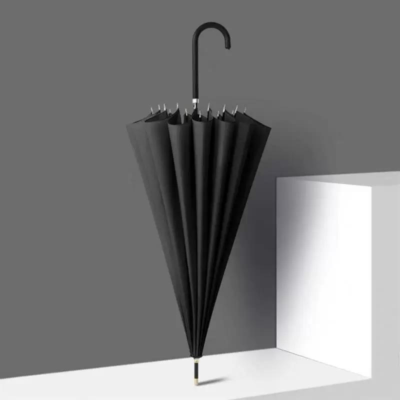 Modern Minimalist Curved Hook Handle 16-Rib Long Handle Fresh Style Umbrella, High Aesthetic Large Sun Protection Wind-Resistant Automatic Umbrella