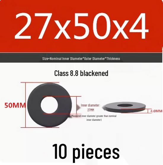 Blackened Flat Washer Gasket - Grade 8.8, Sizes M3 to M24