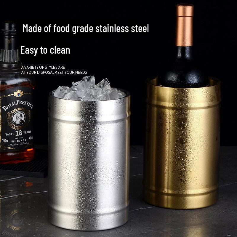 Nerezový 3L dvoustěnný izolovaný kbelík na led pro bar, víno a pivo.