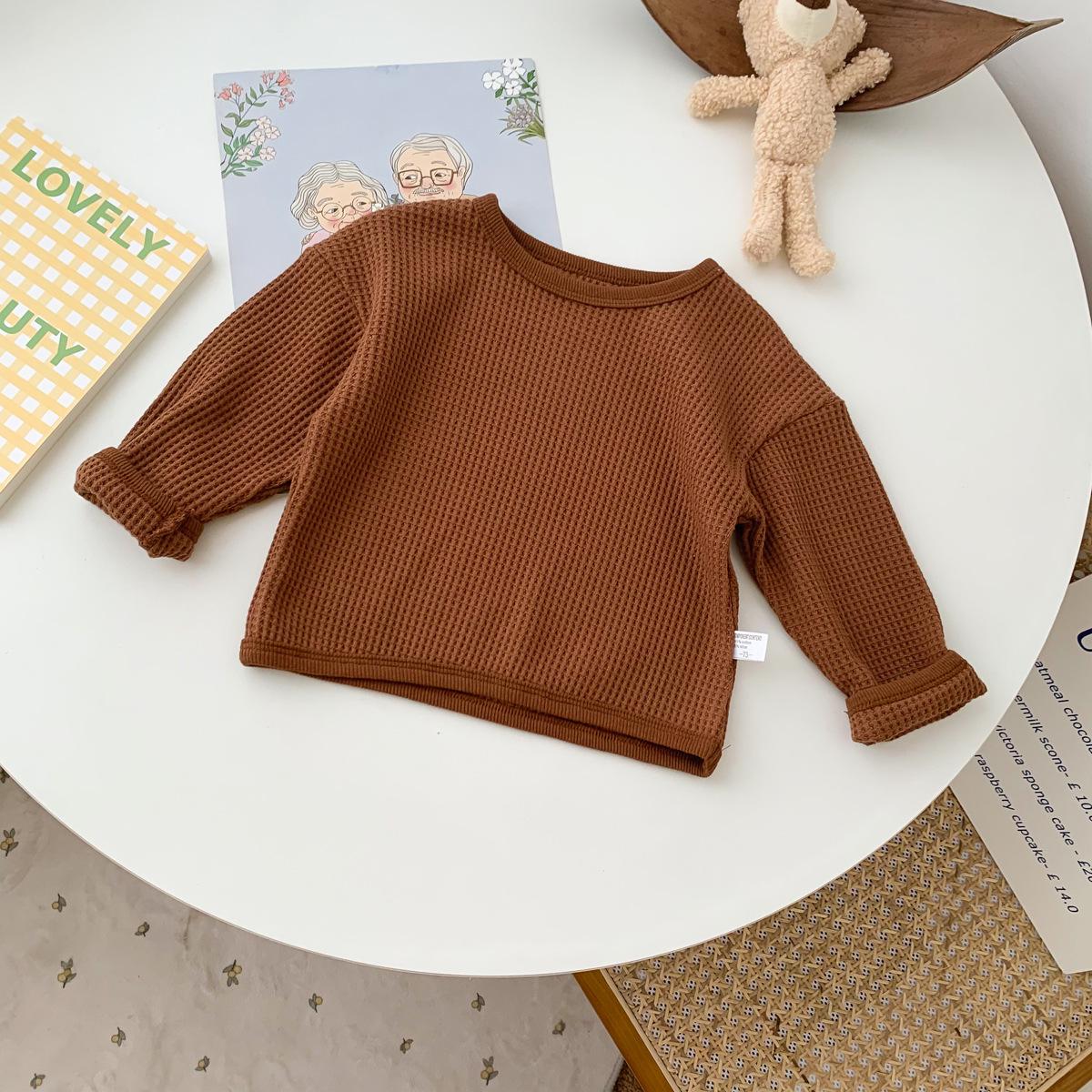 

Korean-Style Plaid Long-Sleeve Sweatshirt for Infants & Toddlers - Unisex Spring/Autumn Outerwear 73 cm кофейный