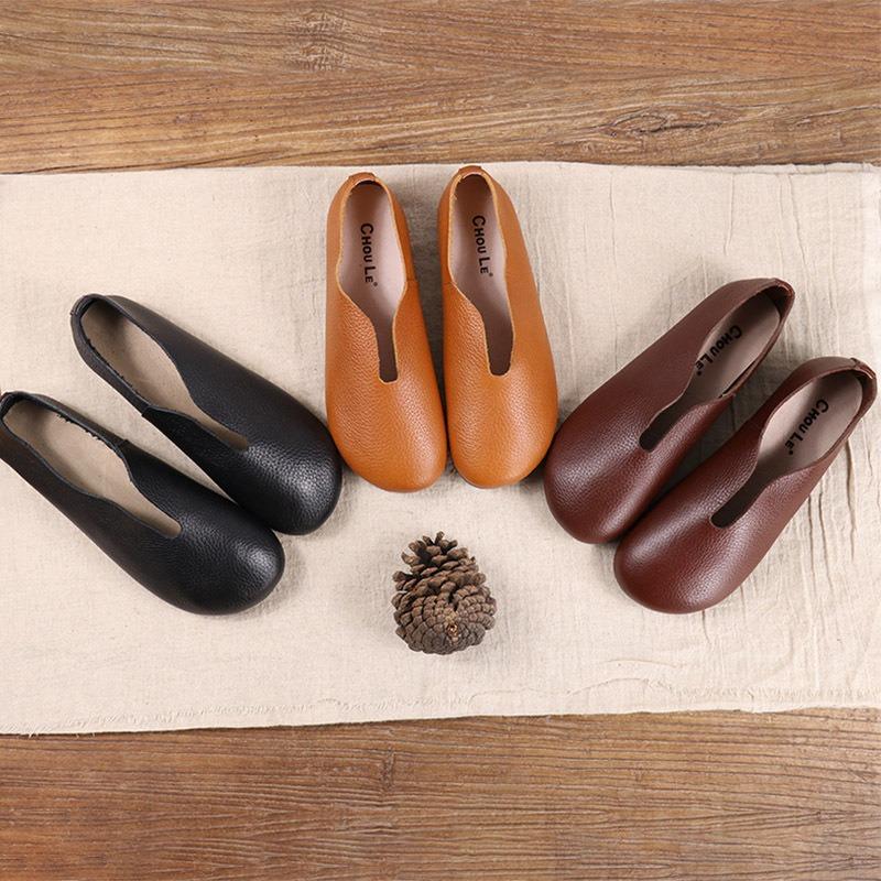 Handmade Real Leather Shoes Original Literary Flat Cowhide Women's Shoes