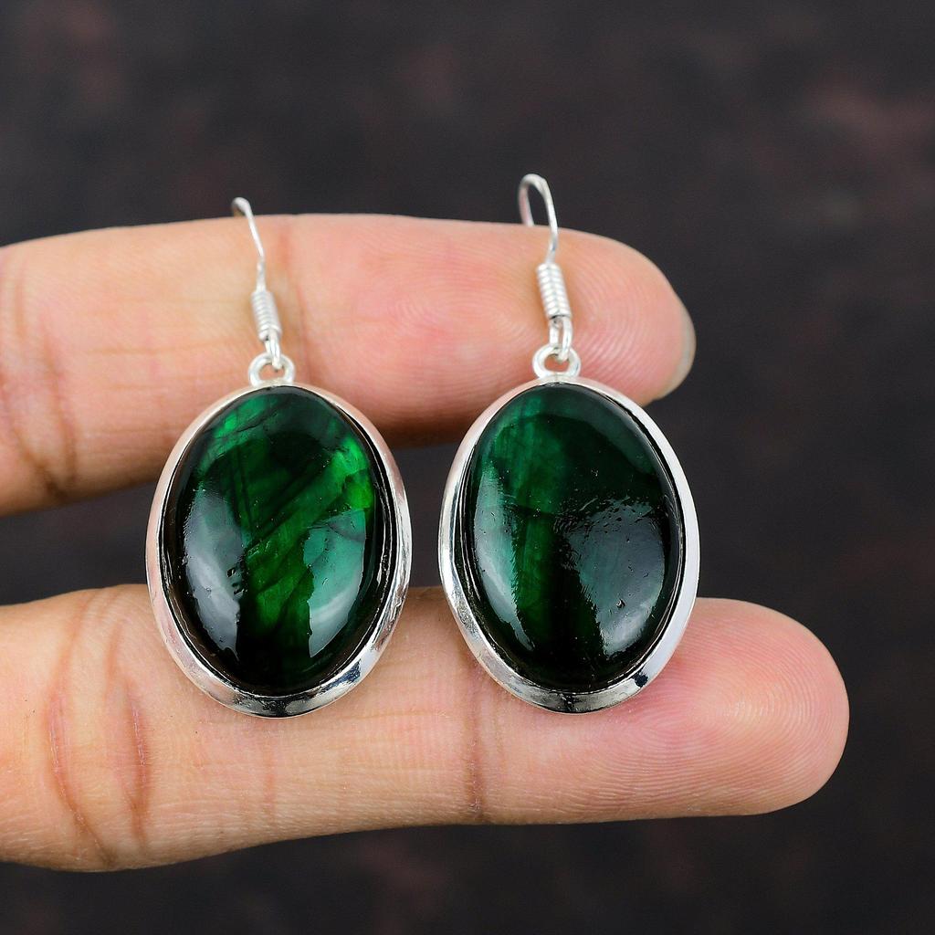 Green Fire Labradorite Earring Dainty Gemstone Jewelry 925 Sterling Silver Earring Handmade Unique Style Earring Gift For Mom Silver Jewelry