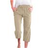 Damen Freizeit Caprihose Hoher Bund Kordelzug Elastischer Bund Einfarbig Locker Geschnitten Verkürzte Hose mit Taschen