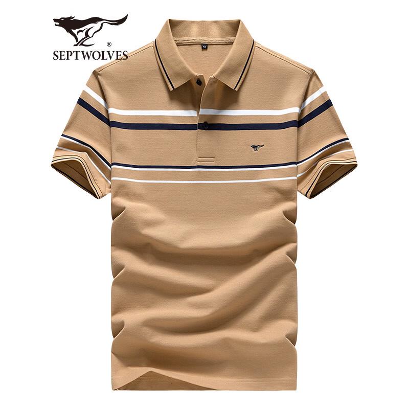 Septwolves Men s Short-Sleeve Business Casual Striped Polo T-Shirt L 170