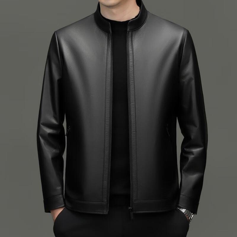 Yiliteng Men's Stand-up Collar Genuine Leather Jacket