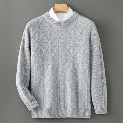 Men's Wool Round Neck Sweater - Loose Fit, Thickened Knit, Casual Business Base Layer