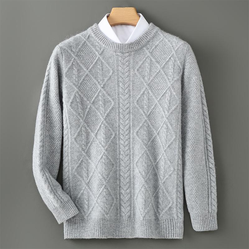 Men s Wool Round Neck Sweater - Loose Fit, Thickened Knit, Casual Business Base Layer Extra Extra Extra Large