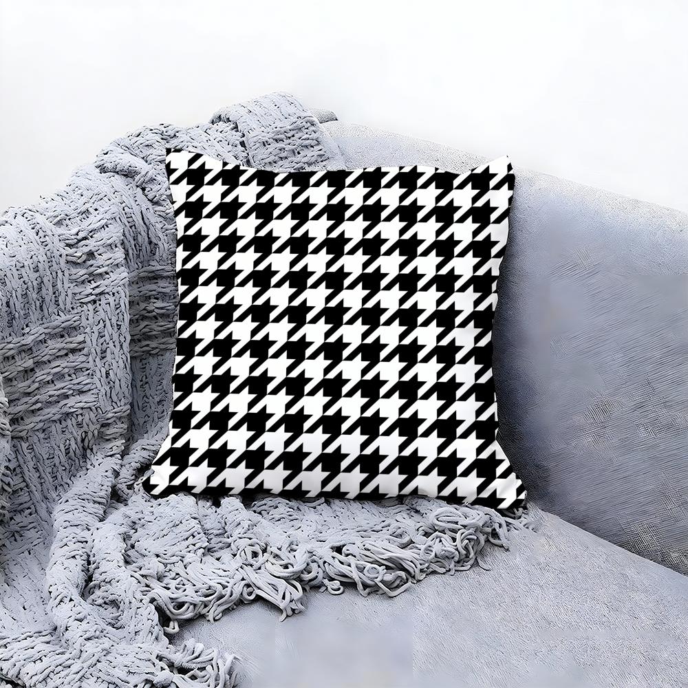 Chic Houndstooth Pattern Style Cushion Cover Premium Comfort Reversible Pillow Cove In One Design For Any Room & Car Interior