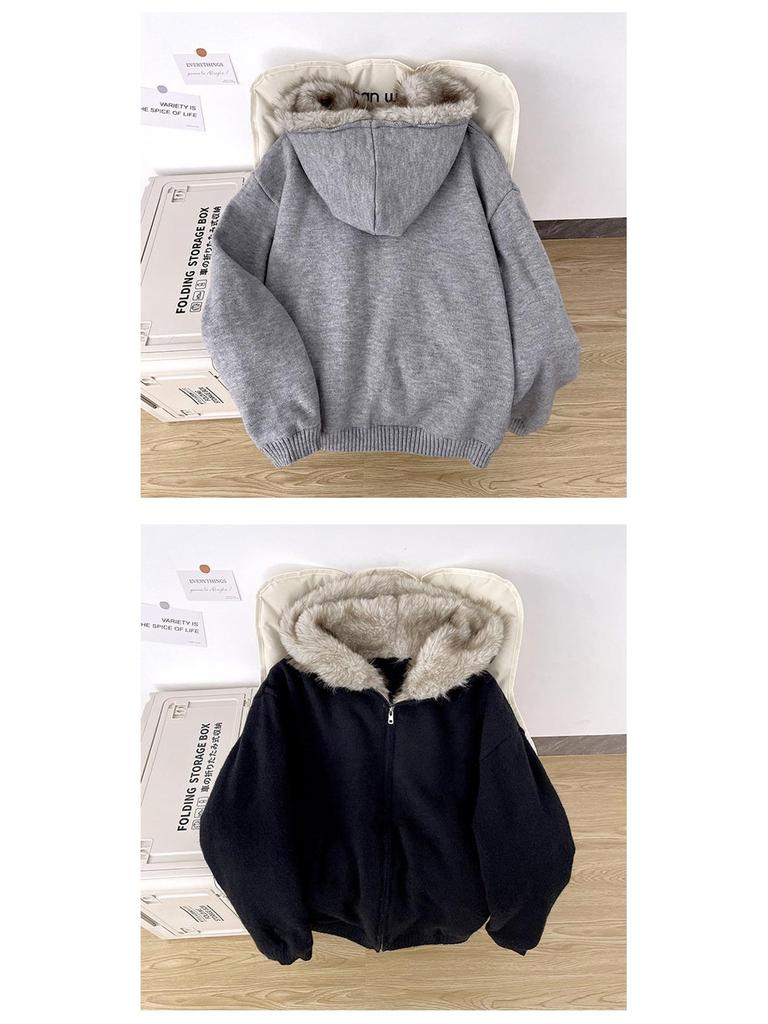 Zuoshan Diao Men's Heavyweight American-Style Cotton Jacket with Fur Collar, Winter Hooded Outerwear, Plus Velvet Thick Sweater.
