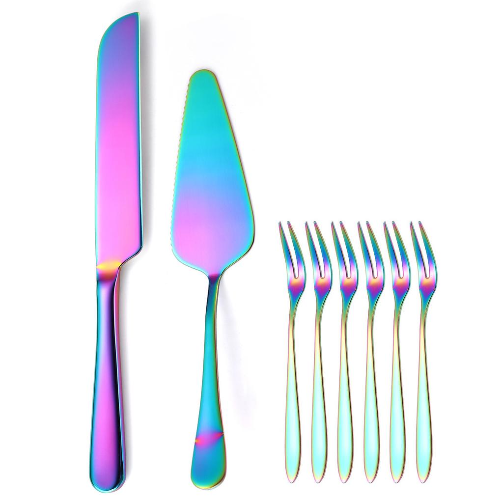Pizza Bread Cake Knife Fruit Fork Set of 8 Pieces Stainless Steel Dessert Tableware Set for Household Kitchen YSH