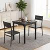 3 Piece Space-Saving Kitchen Table and Chairs, Dining Table Set for 2 with Metal Legs, Black Wood Effect