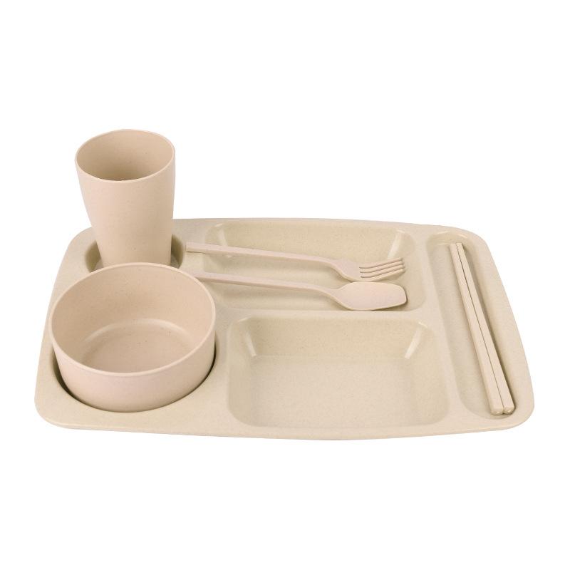 Student and Children's Compartments Plate, Soup Bowl, Fork, Spoon, Chopsticks, Water Cup Set, Office Worker Plate, Fat-reducing Plate