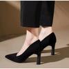 2025Elegant High  Classic Black Pumps Summer Pointed Toe Party Wedding Shoes Woman Square Heel Office