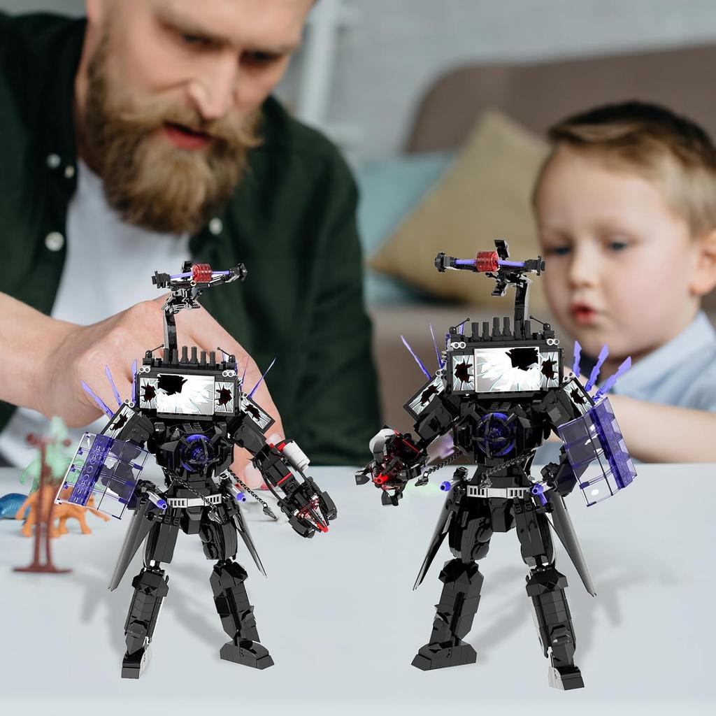 Bentex Skibidi Toilet Upgraded Damaged TV Man Figure Building Block Set, Upgraded Cameraman Speakerman Game Model Collectible Building Bricks