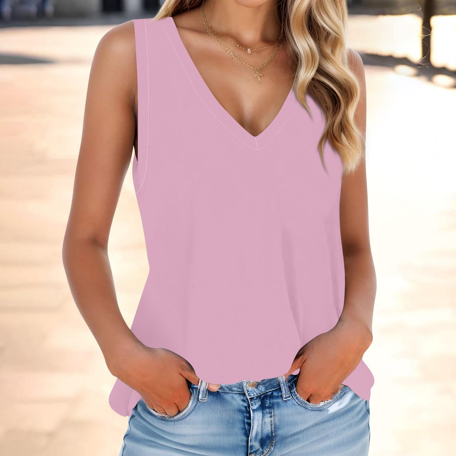 

Женская мода, летняя майка с V-образным вырезом, легкая однотонная майка без рукавов XXXL розовый
