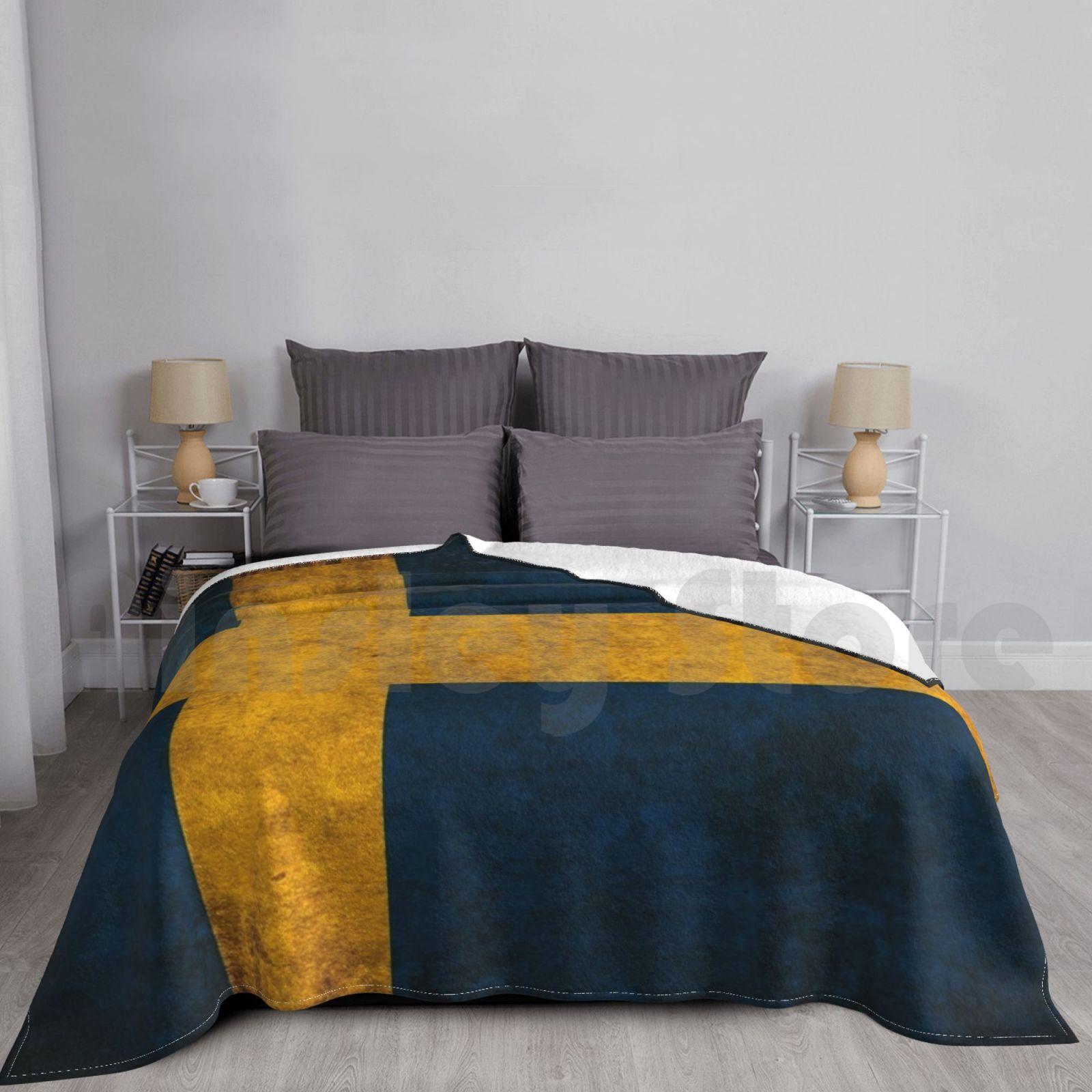 Swedish Flag Blanket For Sofa Bed Travel Swedish Sweden Flag Size: 75*100cm, Weight: 230 GSM