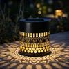 Solar Powered Outdoor Garden Light Decorative Metal Lantern with Cutout Pattern for Yard Patio Pathway Lighting