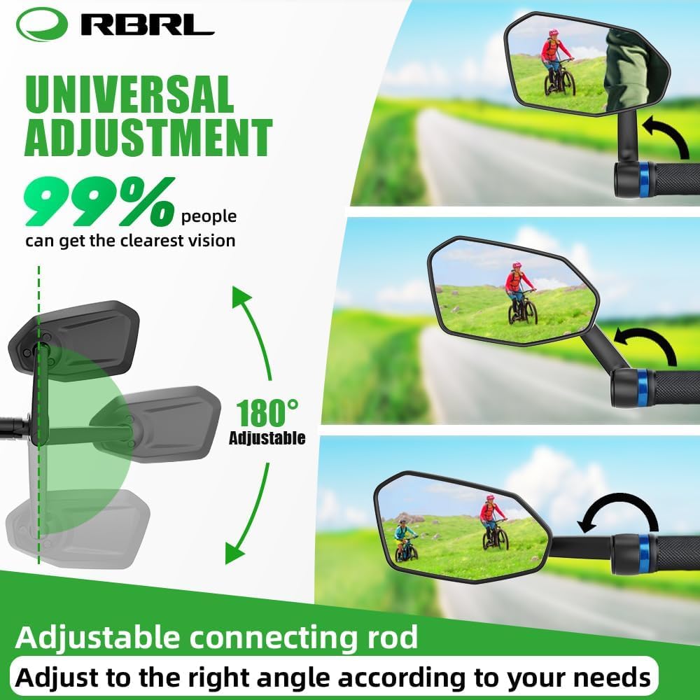 RBRL Bicycle Rearview Extra Durable Rearview Adjustable Mirror for Electric Bicycles Mirror, Large, Non-Obstructive, Mirror, 360° (Left-Aligned)