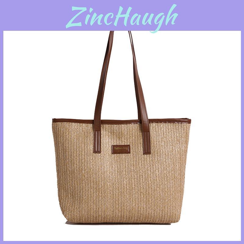 Borsa a Spalla Grande in Rattan Intrecciato con Tasche Interne per Street Style