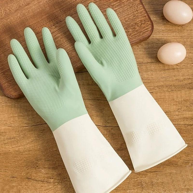 2026 New Thick Waterproof Latex Kitchen Gloves, Mint Green, Suitable for Dishwashing, Cleaning and Household Rubber Gloves