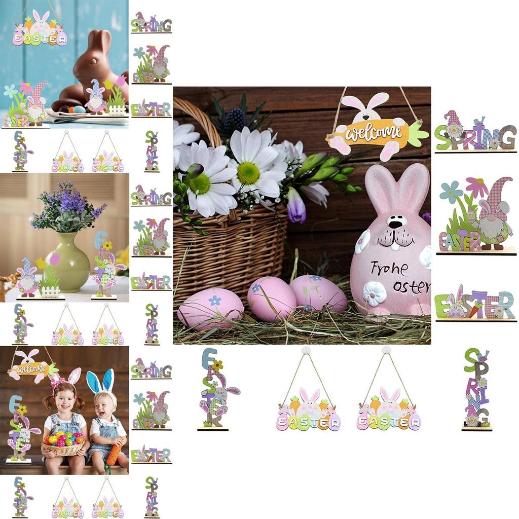 Easter Wooden Table Centerpiece Sign With Gnome Rabbit Decorations