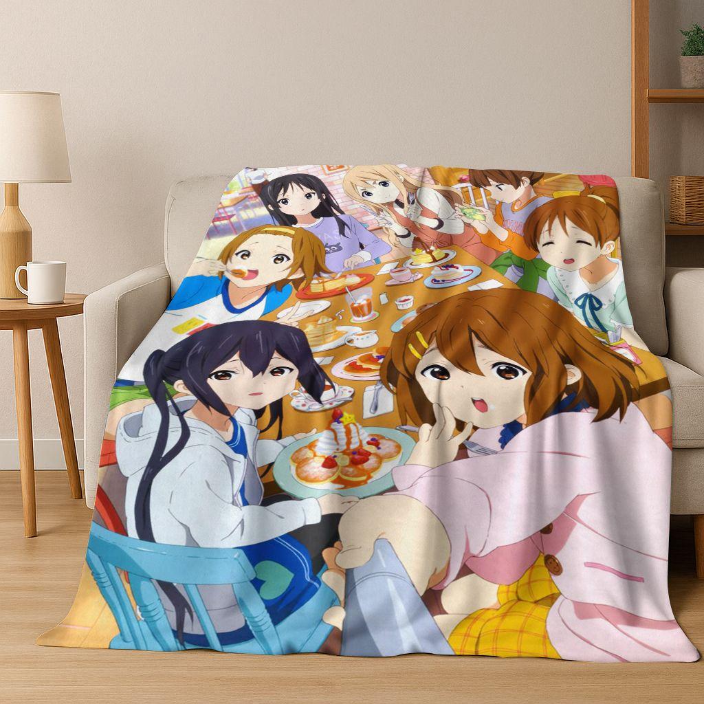Anime K-ON Kawaii Girl Hirasawa Yui Music Cartoon Flannel Blanket,Cozy Soft Throw Blanket for Home Bedroom Bed Sofa Cover Kid