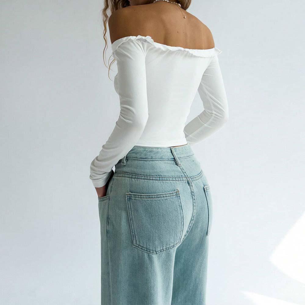 European & American Off-the-Shoulder Slimming T-shirt for Women - Sexy Autumn/Winter Style