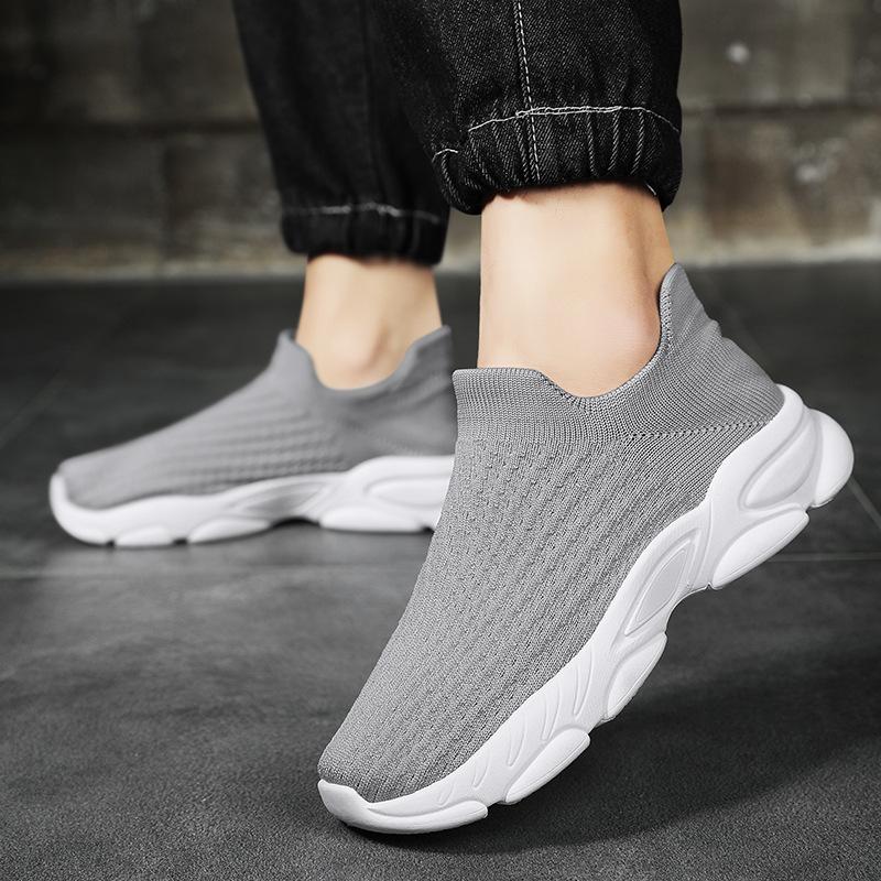 Letnie oddychające buty sportowe na siatce, buty typu lazy socks, buty z tkaniny flying woven, codzienne i wygodne