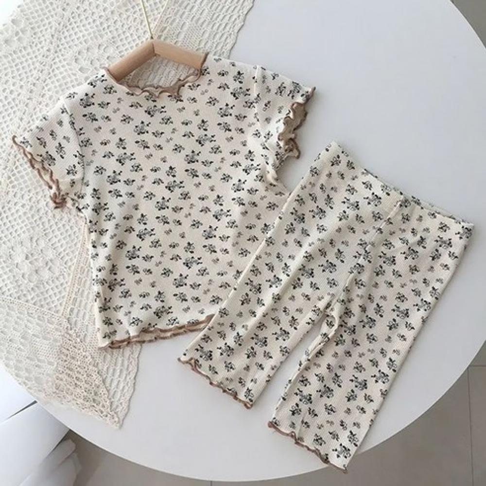 Mongsil Kids Floral Ribbed Indoor Pajamas Loungewear