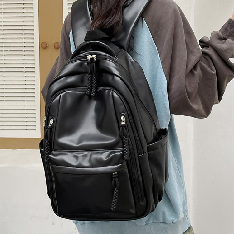 Soft PU Leather Backpack Spacious for College Essential Fashion Solid Color Laptop Daypack for Student and Commuters