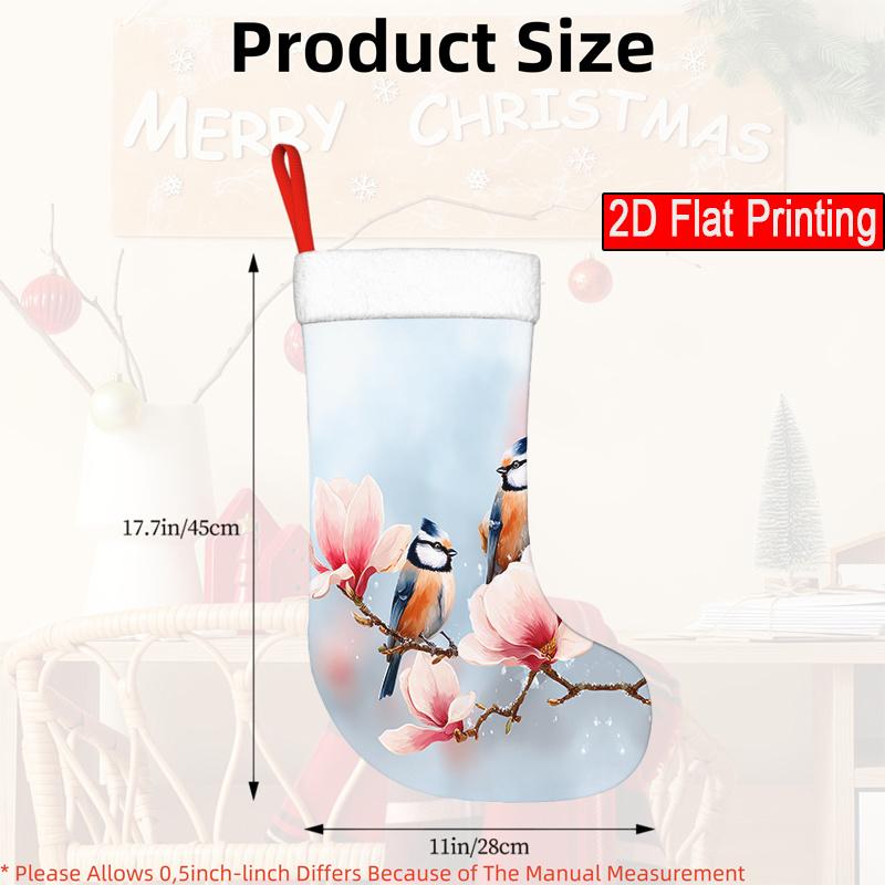 Christmas Decoration Fireplace Hanging Stocking 1pc Christmas, Birds, Blooming , Branches (2) - Pattern Design for Chri