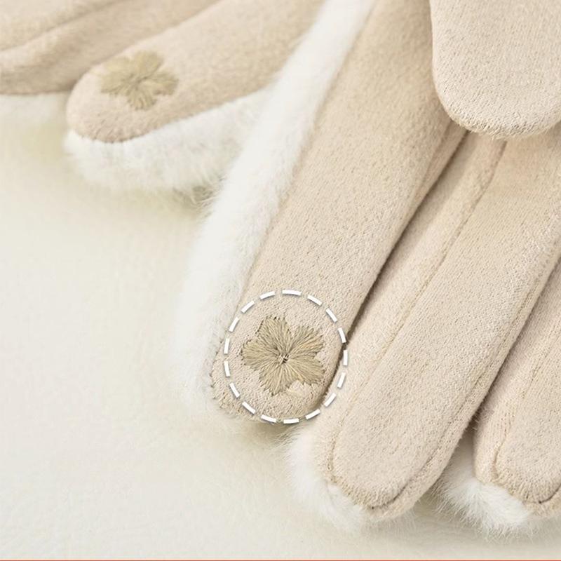 Women Winter Suede Faux Mink Fur Gloves, Cute Touch Screen Finger Gloves, Warm Thermal Gloves For Driving And Cycling