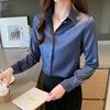 Jesenná hodvábna dámska košeľa s dlhým rukávom ležérne kancelárske dámske topy jednofarebné elegantné blúzky s golierom jednofarebná blúzka dámske oblečenie