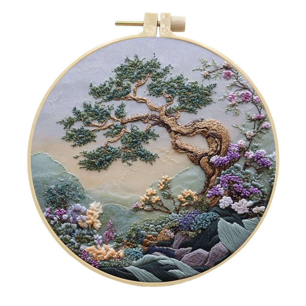 1pc Peach and Pine Tree Pattern DIY Embroidery Kit for Beginners