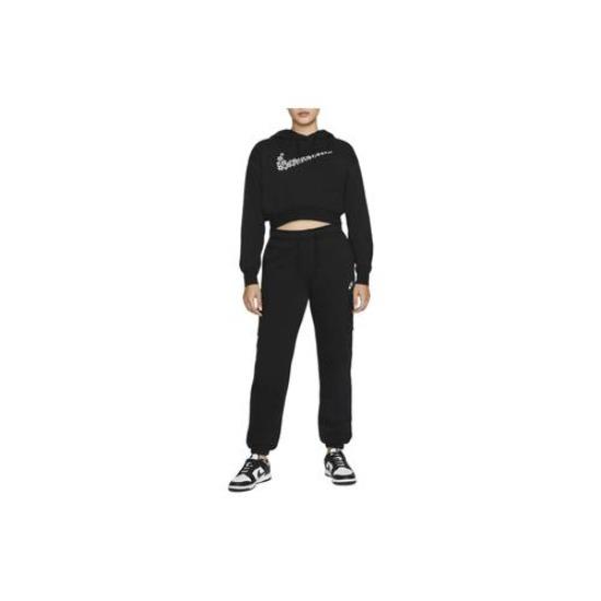 Nike Women's Black Hoodie with Daisy Logo Embroidery Loose Fit