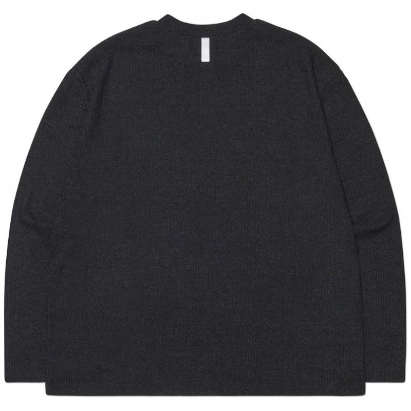 NOMANUAL Henley Neck Knit Long Sleeve   Black