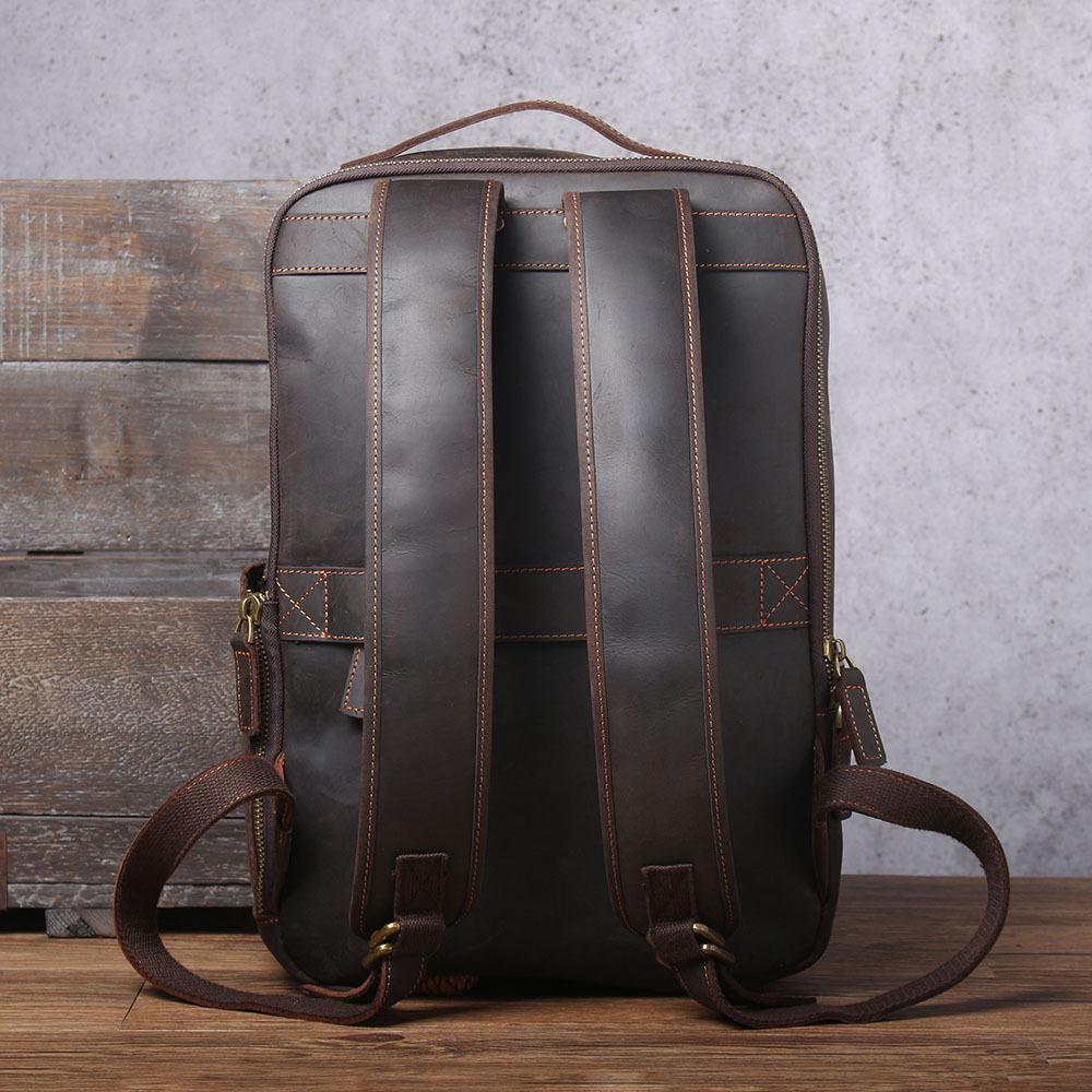 Retro Casual Crazy Horse Leather Double Shoulder Backpack, Genuine First Layer Cowhide for Men.