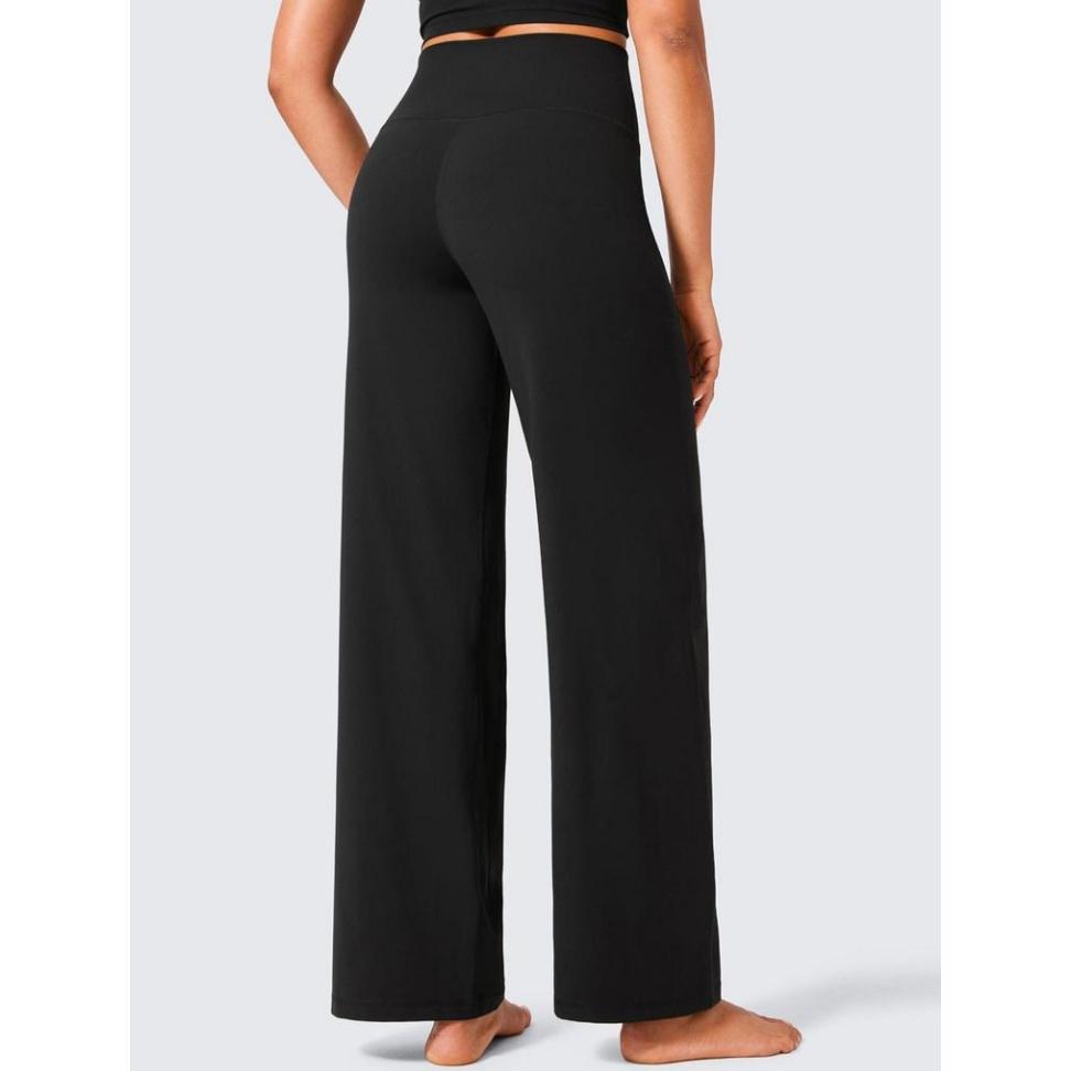 High Waisted Straight Leg Pull-On Pants with Elastic Waist and Pockets