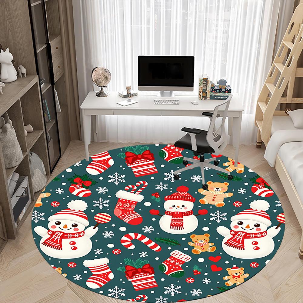 1 Stück Weihnachtsdekoration Teppich für das Büro Rutschfest, Runder Teppich, Weich & Bequem, Teppich für das Büro, Leichte Runde Bodenmatte