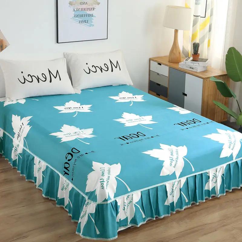 Floral Bed Flat Sheets Four Seasons Polyester Bedspread Dust-proof Household Soft Bedding Bedcloth Princess Single Double Sheet