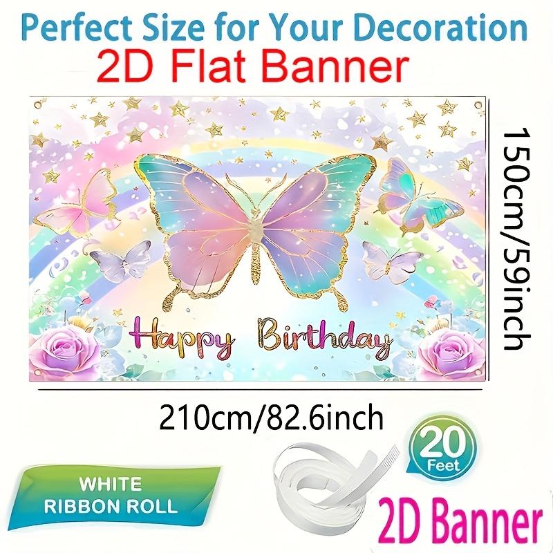 1Pcs Happy Birthday Pink Butterfly Rainbow Flowers Decoration Background Birthday Backdrop Decorations For Photo Studio Booth Party