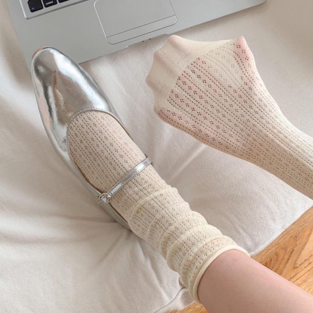 Candy Color Summer Socks Hollow Out Roll Edge Socks Sweet Long Socks  Women